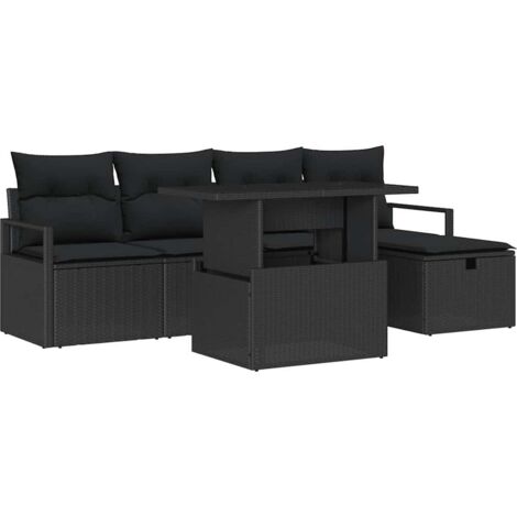 Garten-Sofa-Set mit Kissen 6 pcs Schwarz Poly Rattan vidaXL