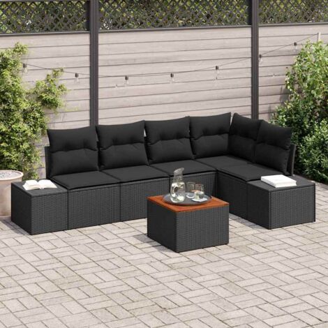 Garten-Sofa-Set mit Kissen 6 pcs Schwarz Poly Rattan vidaXL