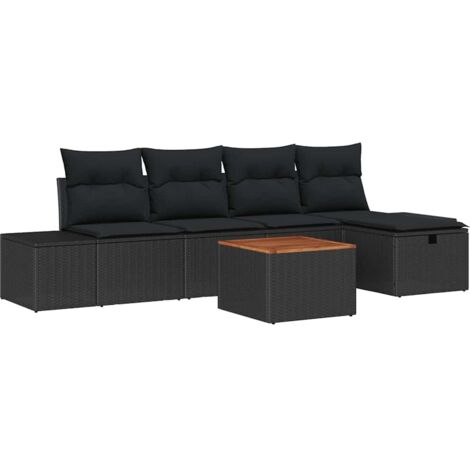 Garten-Sofa-Set mit Kissen 6 pcs Schwarz Poly Rattan vidaXL
