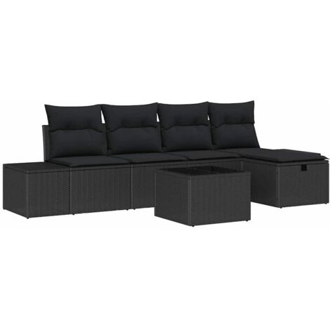 Garten-Sofa-Set mit Kissen 6 pcs Schwarz Poly Rattan vidaXL