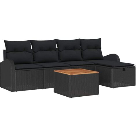 Garten-Sofa-Set mit Kissen 6 pcs Schwarz Poly Rattan vidaXL