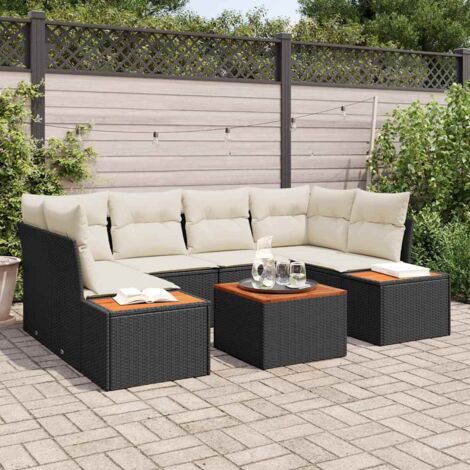 Garten-Sofa-Set mit Kissen 6 pcs Schwarz Poly Rattan vidaXL