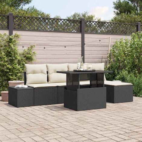 Garten-Sofa-Set mit Kissen 6 pcs Schwarz und Creme vidaXL