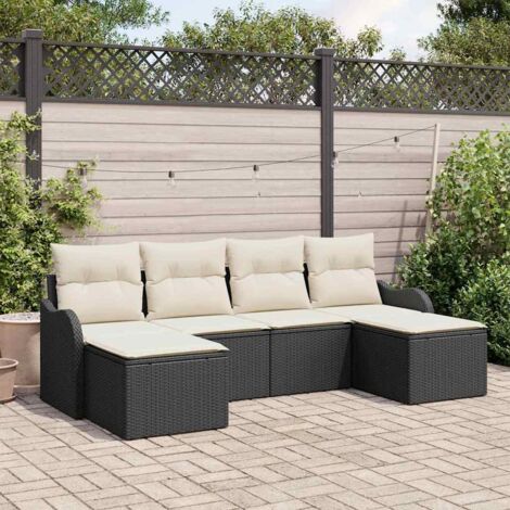 Garten-Sofa-Set mit Kissen 6 pcs Schwarz und Weiß Poly Rattan vidaXL