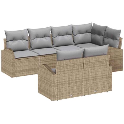 Garten-Sofa-Set mit Kissen 7 pcs Beige und Hellgrau Poly Rattan vidaXL