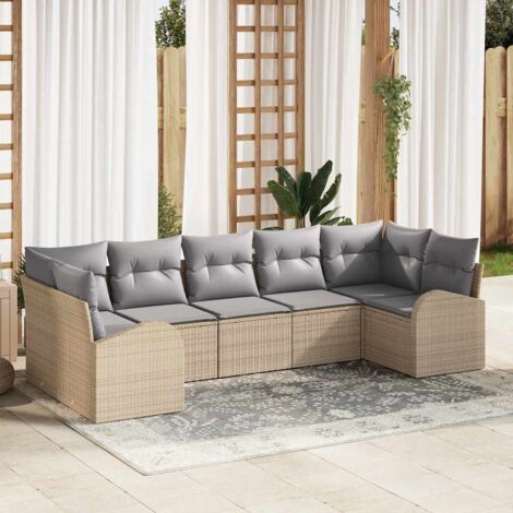 Garten-Sofa-Set mit Kissen 7 pcs Beige und Hellgrau Poly Rattan vidaXL
