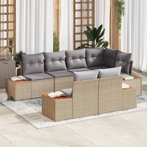 Garten-Sofa-Set mit Kissen 7 pcs Beige und Hellgrau Poly Rattan vidaXL