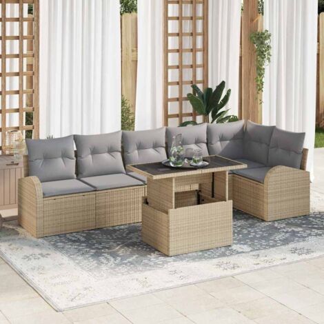 Garten-Sofa-Set mit Kissen 7 pcs Beige und Hellgrau Poly-Rattan vidaXL
