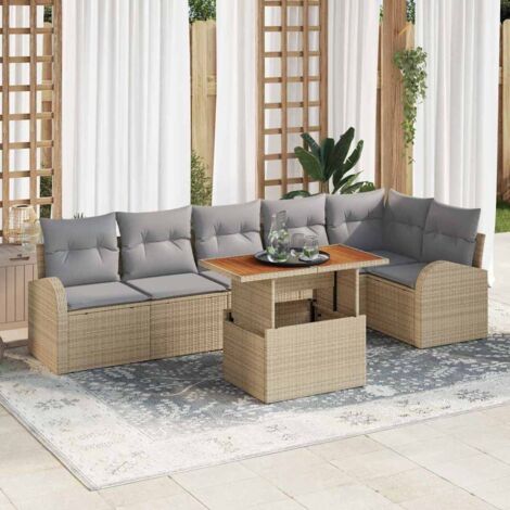 Garten-Sofa-Set mit Kissen 7 pcs Beige und Hellgrau vidaXL