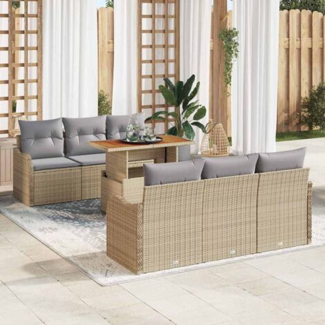 Garten-Sofa-Set mit Kissen 7 pcs Beige und Hellgrau vidaXL