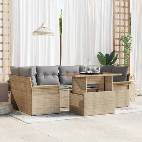 Garten-Sofa-Set mit Kissen 7 pcs Beige und Hellgrau vidaXL