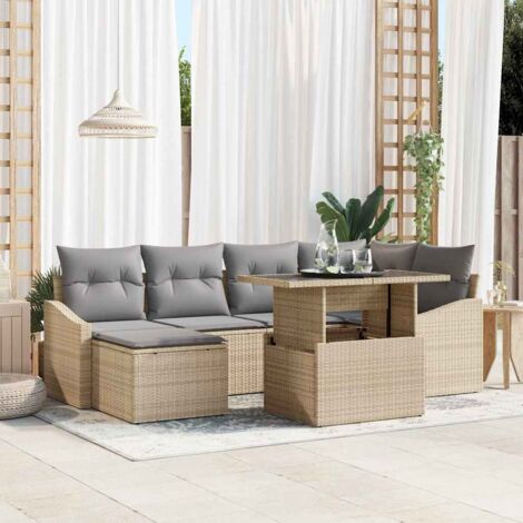 Garten-Sofa-Set mit Kissen 7 pcs Beige und Hellgrau vidaXL
