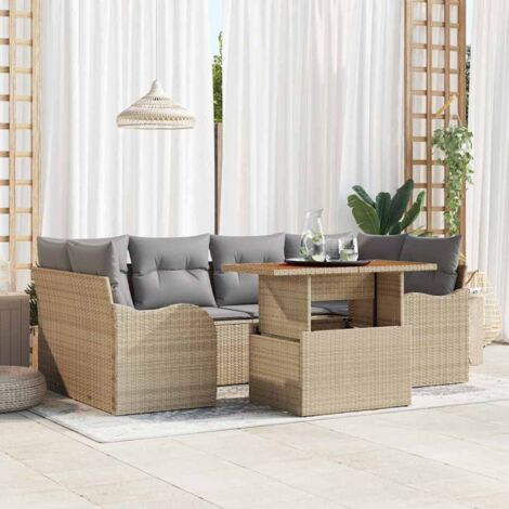 Garten-Sofa-Set mit Kissen 7 pcs Beige und Hellgrau vidaXL