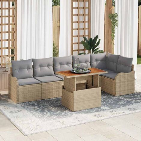 Garten-Sofa-Set mit Kissen 7 pcs Beige und Hellgrau vidaXL