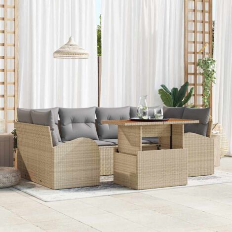 Garten-Sofa-Set mit Kissen 7 pcs Beige und Hellgrau vidaXL