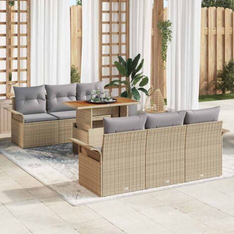 Garten-Sofa-Set mit Kissen 7 pcs Beige und Hellgrau vidaXL