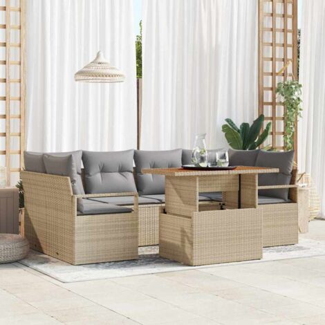 Garten-Sofa-Set mit Kissen 7 pcs Beige und Hellgrau vidaXL