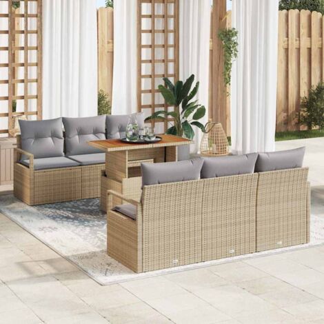 Garten-Sofa-Set mit Kissen 7 pcs Beige und Hellgrau vidaXL