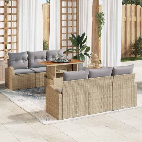 Garten-Sofa-Set mit Kissen 7 pcs Beige und Hellgrau vidaXL