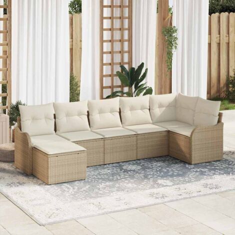 Garten-Sofa-Set mit Kissen 7 pcs Beige und Weiß Poly Rattan vidaXL