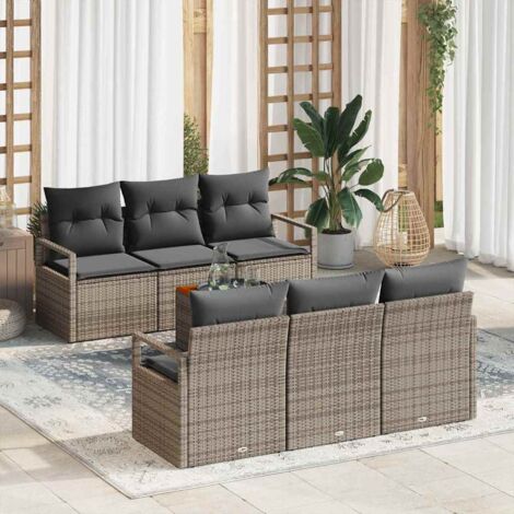 Garten-Sofa-Set mit Kissen 7 pcs Grau Poly Rattan vidaXL