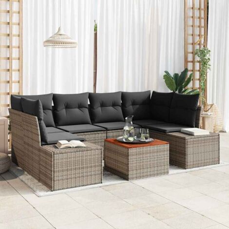 Garten-Sofa-Set mit Kissen 7 pcs Grau Poly Rattan vidaXL