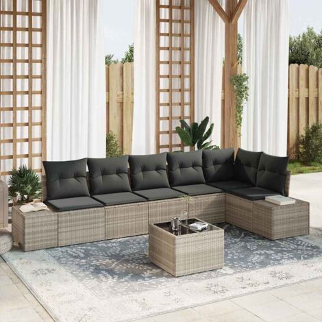 Garten-Sofa-Set mit Kissen 7 pcs Hellgrau Poly-Rattan vidaXL