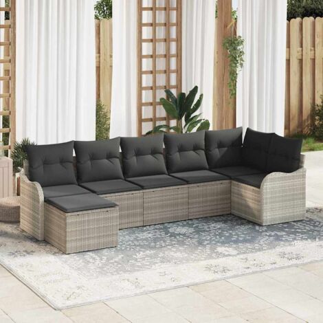 Garten-Sofa-Set mit Kissen 7 pcs Hellgrau Poly Rattan vidaXL