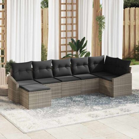 Garten-Sofa-Set mit Kissen 7 pcs Hellgrau Poly-Rattan vidaXL