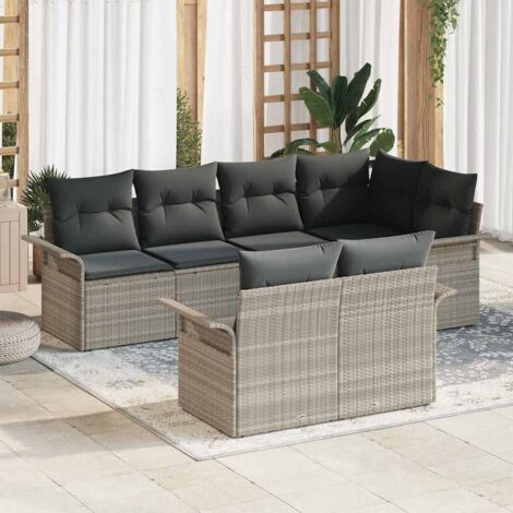 Garten-Sofa-Set mit Kissen 7 pcs Hellgrau Poly Rattan vidaXL