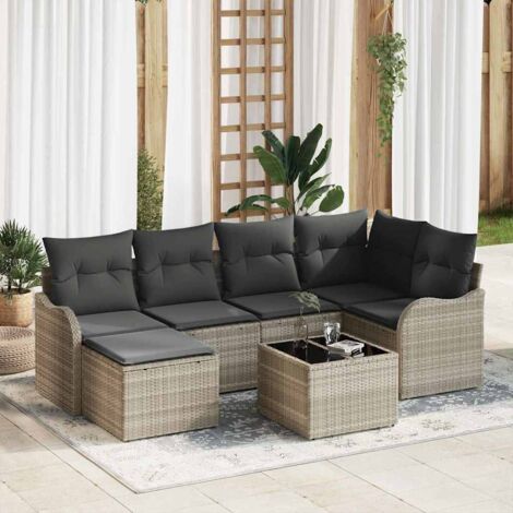 Garten-Sofa-Set mit Kissen 7 pcs Hellgrau Poly Rattan vidaXL