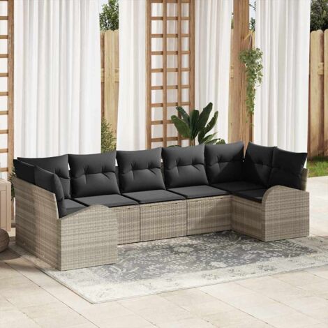 Garten-Sofa-Set mit Kissen 7 pcs Hellgrau Poly Rattan vidaXL