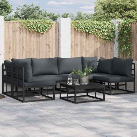 Garten-Sofa-Set mit Kissen 7 pcs Schwarz Aluminium vidaXL