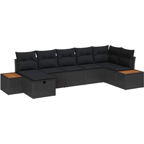 Garten-Sofa-Set mit Kissen 7 pcs Schwarz Poly Rattan vidaXL