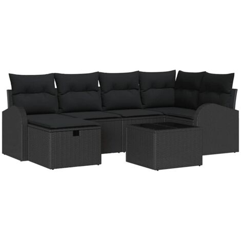 Garten-Sofa-Set mit Kissen 7 pcs Schwarz Poly Rattan vidaXL