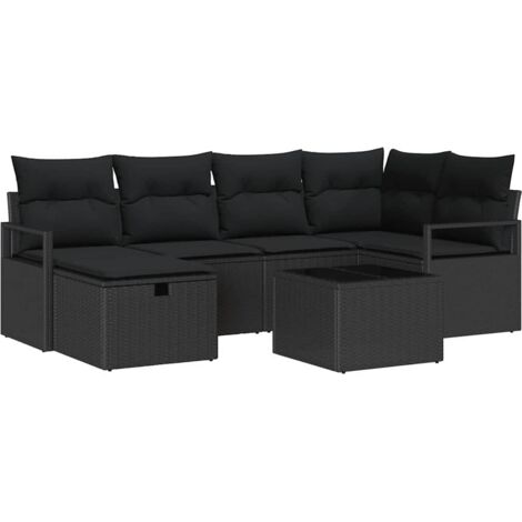 Garten-Sofa-Set mit Kissen 7 pcs Schwarz Poly Rattan vidaXL