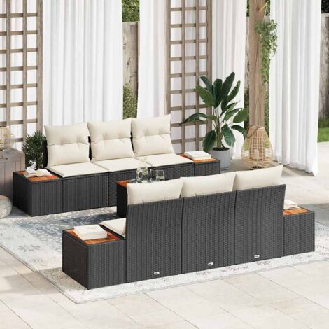 Garten-Sofa-Set mit Kissen 7 pcs Schwarz Poly Rattan vidaXL