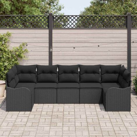 Garten-Sofa-Set mit Kissen 7 pcs Schwarz Poly Rattan vidaXL