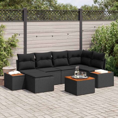 Garten-Sofa-Set mit Kissen 7 pcs Schwarz Poly Rattan vidaXL