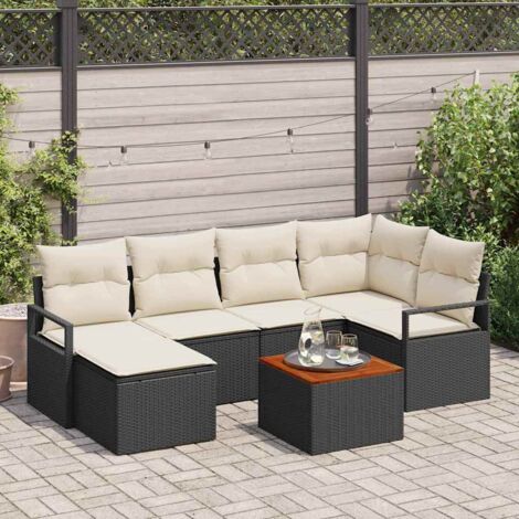 Garten-Sofa-Set mit Kissen 7 pcs Schwarz Poly Rattan vidaXL