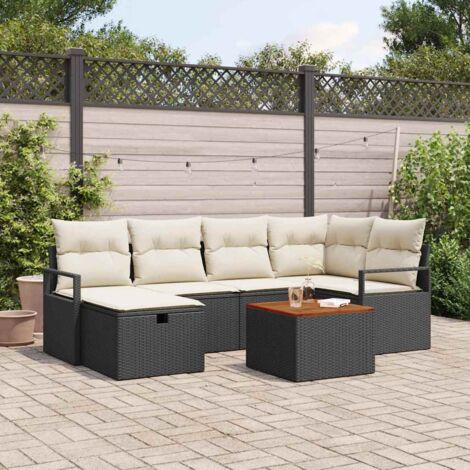 Garten-Sofa-Set mit Kissen 7 pcs Schwarz Poly Rattan vidaXL