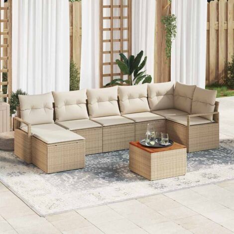 Garten-Sofa-Set mit Kissen 8 pcs Beige Poly Rattan vidaXL
