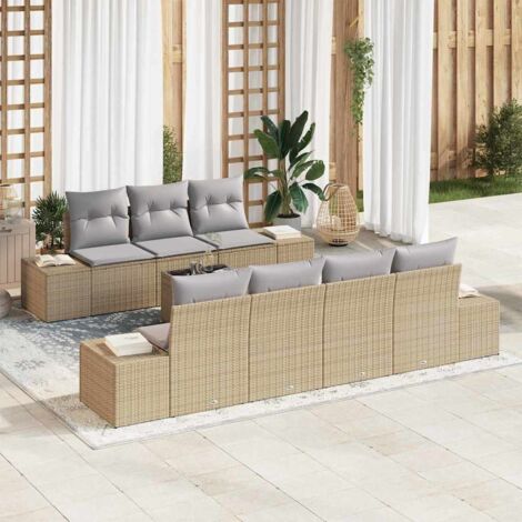 Garten-Sofa-Set mit Kissen 8 pcs Beige Poly-Rattan vidaXL