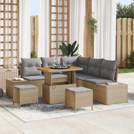 Garten-Sofa-Set mit Kissen 8 pcs Beige Poly Rattan vidaXL