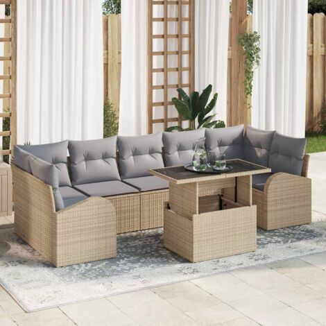 Garten-Sofa-Set mit Kissen 8 pcs Beige Poly Rattan vidaXL