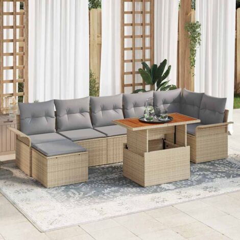 Garten-Sofa-Set mit Kissen 8 pcs Beige und Hellgrau vidaXL