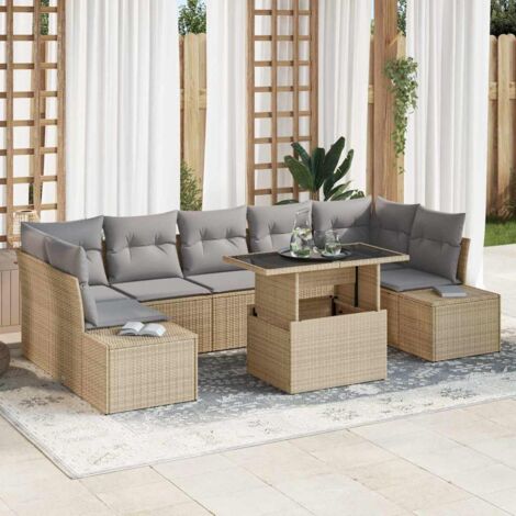 Garten-Sofa-Set mit Kissen 8 pcs Beige und Hellgrau vidaXL