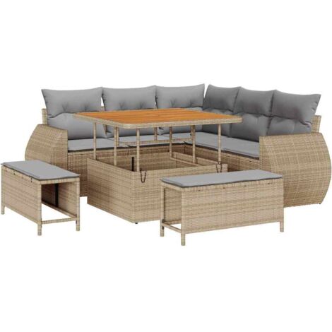 Garten-Sofa-Set mit Kissen 8 pcs Beige und Hellgrau vidaXL