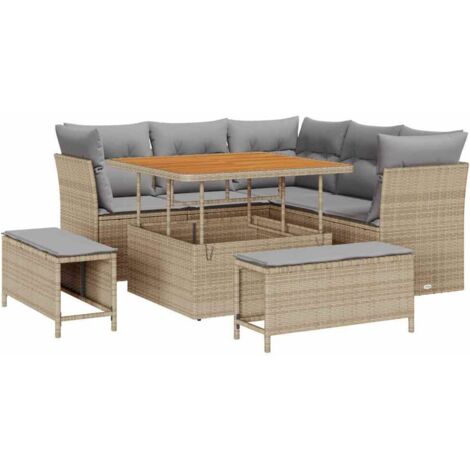 Garten-Sofa-Set mit Kissen 8 pcs Beige und Hellgrau vidaXL