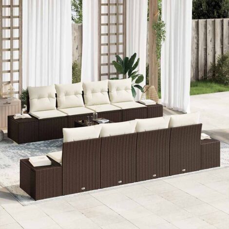 Garten-Sofa-Set mit Kissen 8 pcs Braun und Creme Poly-Rattan vidaXL